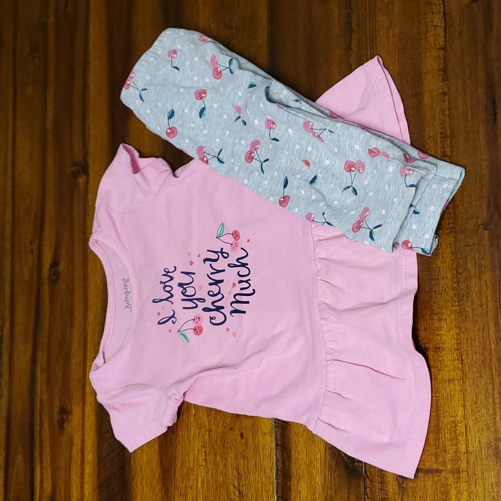 Jumping Beans Pink and Gray Cherry Clothing Set, size 24M